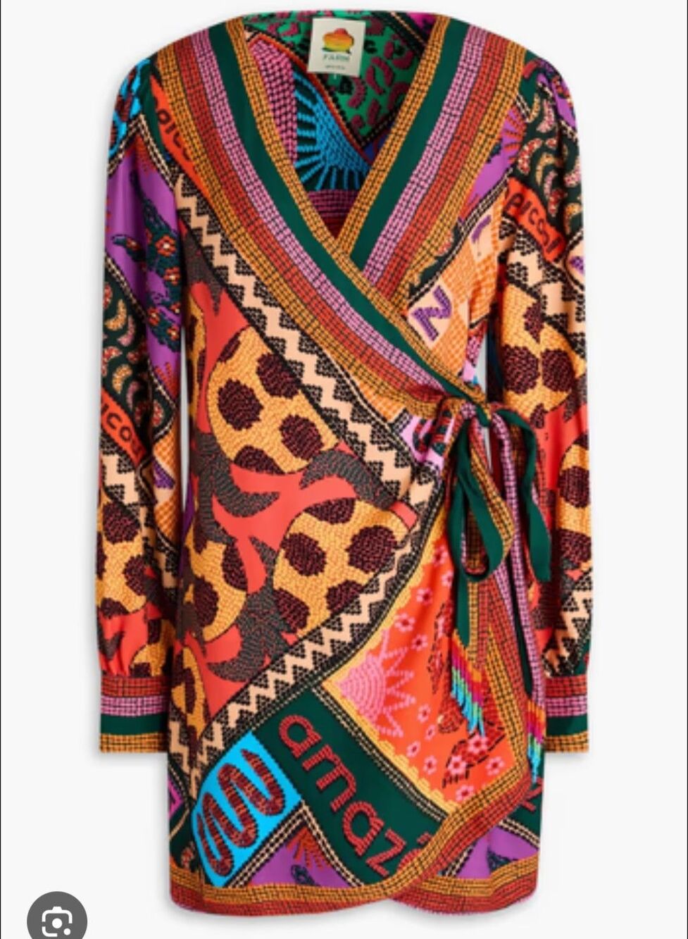 Farm Rio Dotted Patch Scarf Mini Wrap Dress S Orange Multi Boho Tassel New - Picture 4 of 13